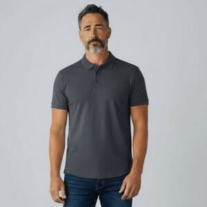 BYLT LUX Polo Men's Medium Gray Short Sleeve Premium Basics Stretch Casual